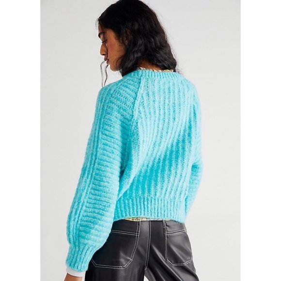NWT Free People Oversized Chunky Aqua Blue Sweater - Picture 2 of 6